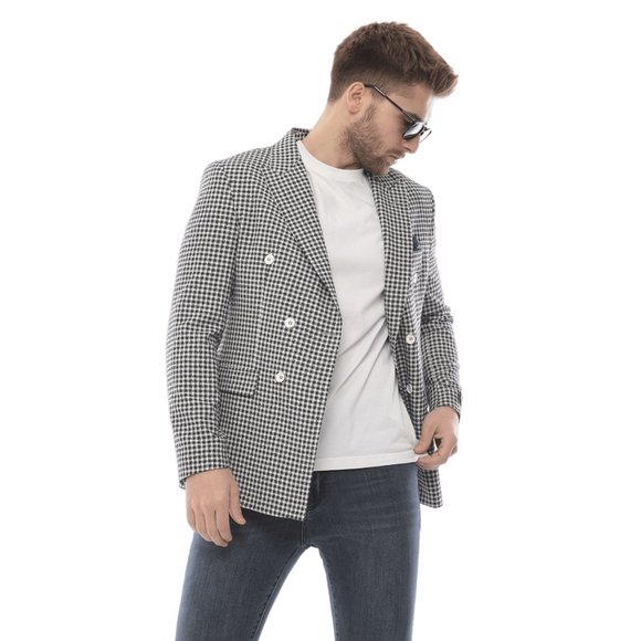 Double Breasted Jacket, Gingham Monochrome by Derman Suits - Picture 4 of 7